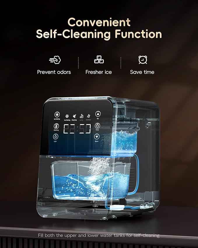 ecozy Nugget Ice Maker Countertop, 40Lbs/24H Chewable Pebble Ice, One-Touch Timer Control, Self-Cleaning Sonic Ice Machine with TDS Water Tester, Pull-Out Ice Basket, Compact for Home Kitchen Office
