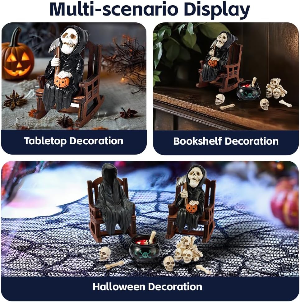Halloween Fun Miniature Grim Reaper Figurine,Gothic Horror Resin Grim Reaper Decor,for Bookshelf Decor,Desk Trinkets,Collectible,Party Gifts