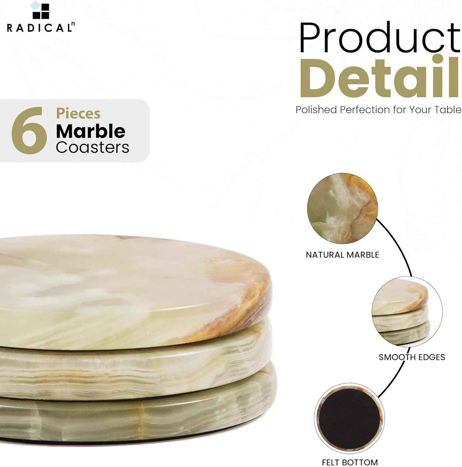 Marble Coasters Green Onyx 3.5 Inch Round Handmade Set of 6 Drink Coaster for Tabletop & Coffee Table Decor, Ideal Coaster Set for Drink