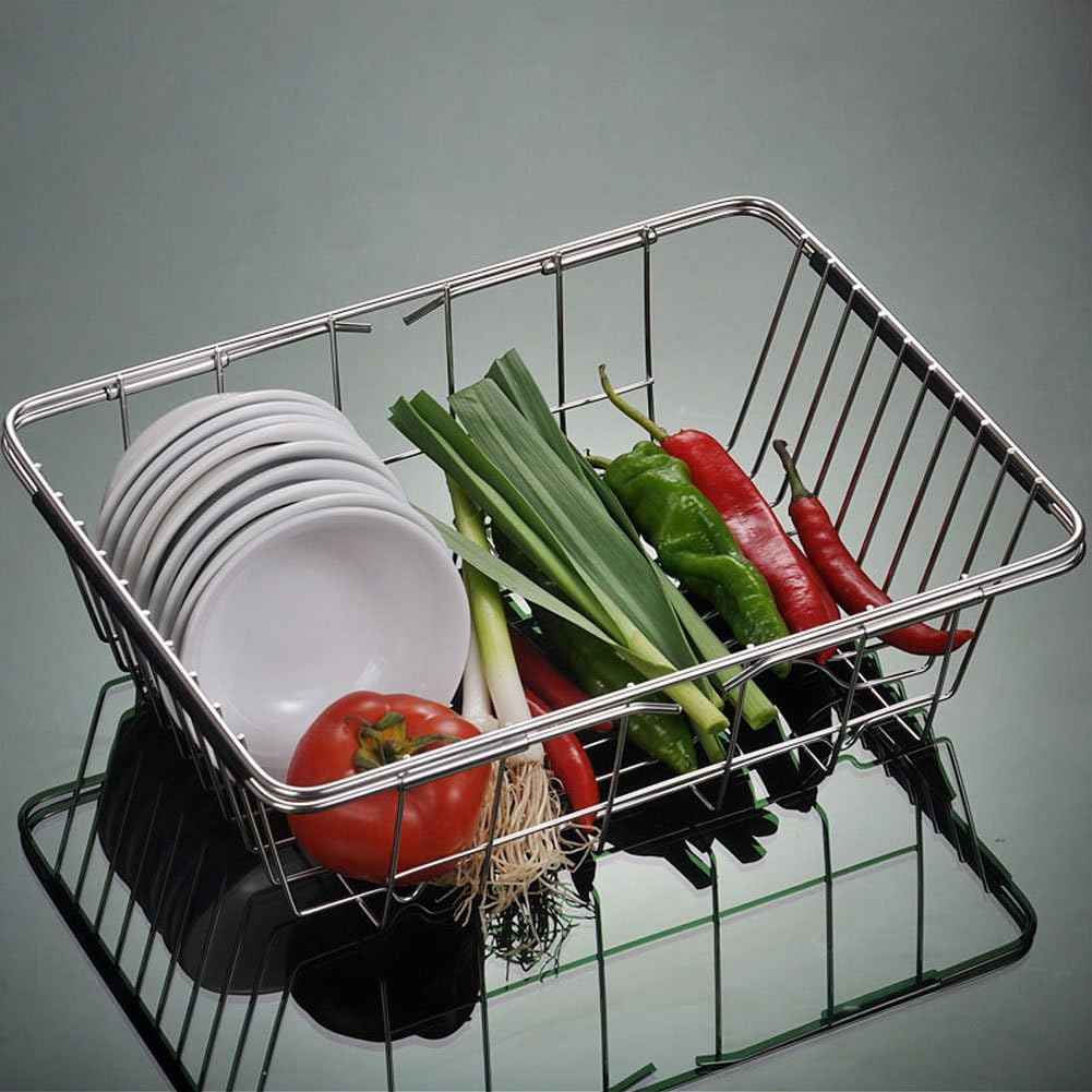 Adjustable Over Sink Dish Drying Rack Stainless Steel Dish Drainer, On Counter or in Sink Dish Rack, Deep and Large- Rustproof