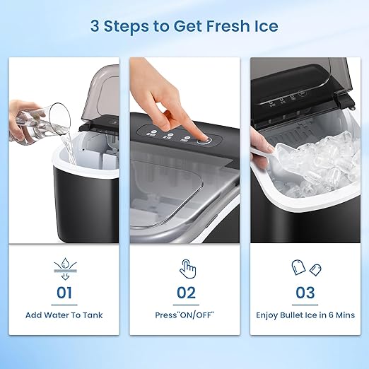 Antarctic Star Ice Makers Countertop with Handle, 9 Bullet Ice Cubes in 6 Mins, 26lbs/Day, Portable Ice Machine with Auto-Cleaning, Basket and Scoop for Home, Kitchen, Office, Party