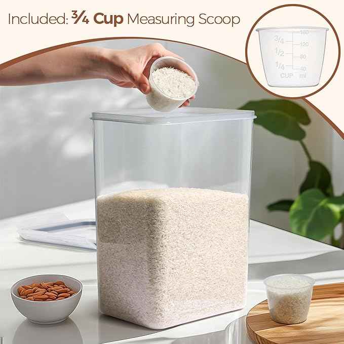 ComSaf Rice Container Set of 2(9.5L/10Qt), Large Airtight Food Storage Containers with Lid and Rice Washer, Plastic Canisters Sets for The Kitchen, Pantry Organizers for Flour, Cereal and Cooking