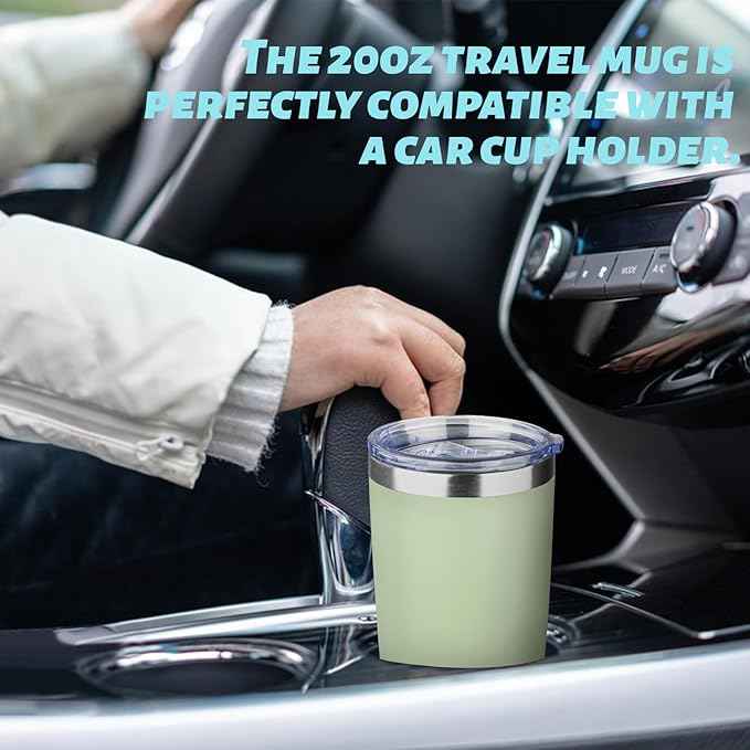 20oz Tumbler with Straw and Brush, Stainless Steel Vacuum Insulated tumbler, Double Wall Insulated Coffee Tumbler for Outdoor, Home, Travel,Office (20 cup-Matcha Green,4pcs)