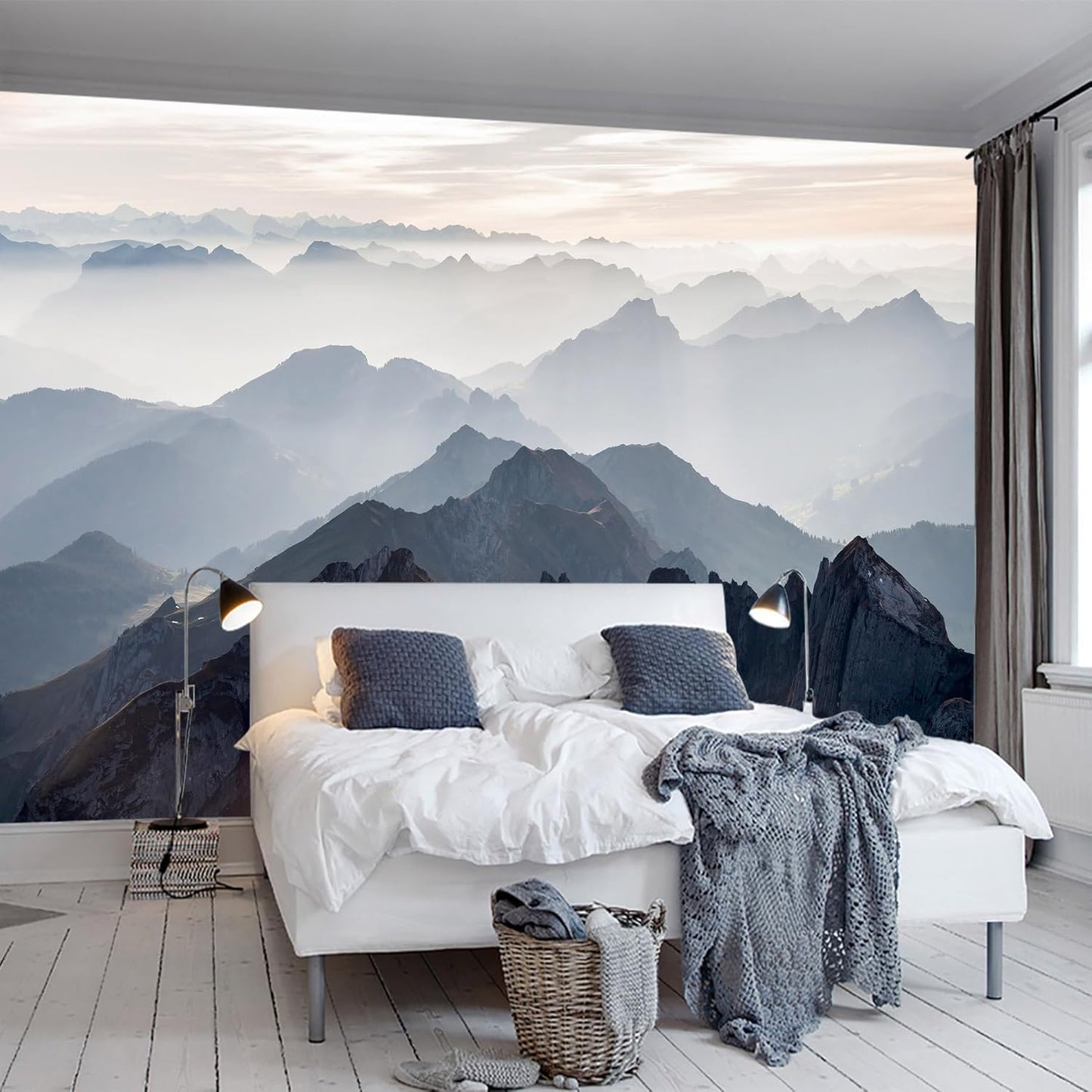 WFBHUA-Modern Mountain Wallpaper Foggy Natural Landscape Wall Mural Decor for Living Room Bedroom Office(Not Peel and Stick)