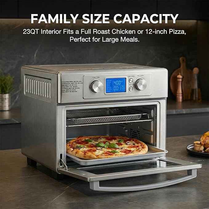 OLIXIS Air Fryer Toaster Oven Combo Extra Large, 23QT Convection Oven Countertop 4 Functions in 1, 4 Accessories Included, Stainless, Up to 450°F