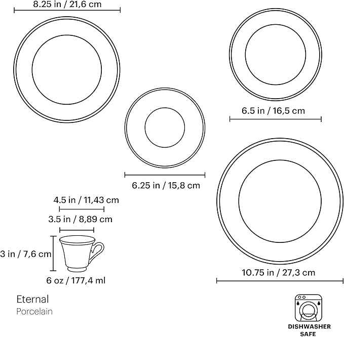 Lenox Dinnerware Set, Eternal 5-Piece Place Setting, 24-Karat Gold Accents Set, Service for 1, Made Of Ivory Porcelain, Dishwasher Safe, Plates, Cups And Saucers, Home And Kitchen (Ivory, 5 Pcs)