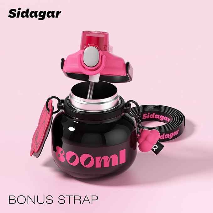 27 oz Water Bottle with Straw and Carry Handle, Black Wide Mouth Vacuum Insulated Stainless Steel Bottles Easy Carry Tumbler for Women