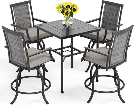 PHI VILLA 5 PCS Outdoor Bar Set,Counter Height Swivel Bar Chairs with Cushion and Metal Bar Table,Patio High Dining Set for Porch