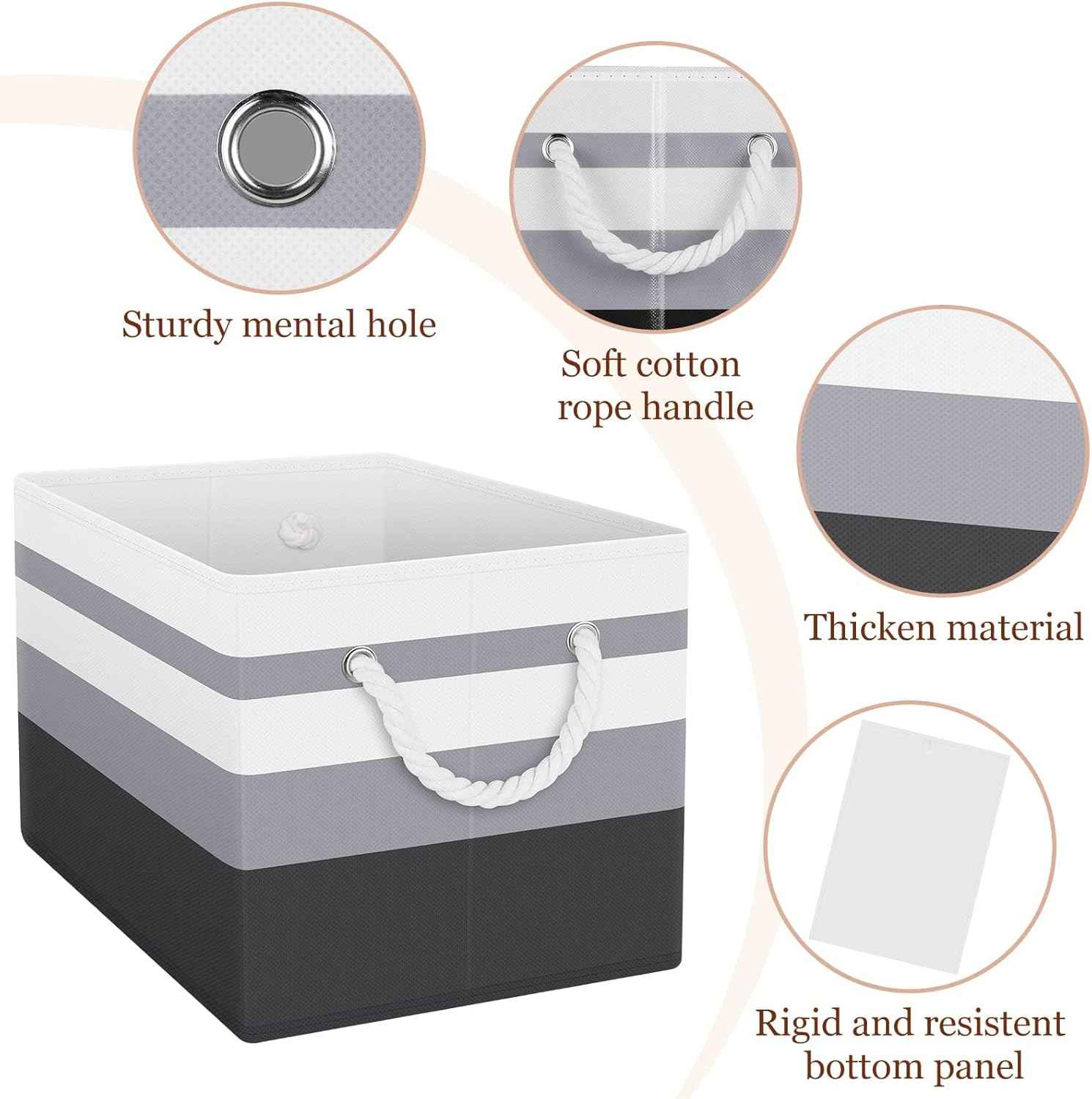 Fab totes Storage Bins 3-Pack, Foldable Storage Baskets for Organizing Toys, Books, Shelves, Closet, Large Storage Box with Rope Handles, Sturdy Organizer Bins,Gradient Grey