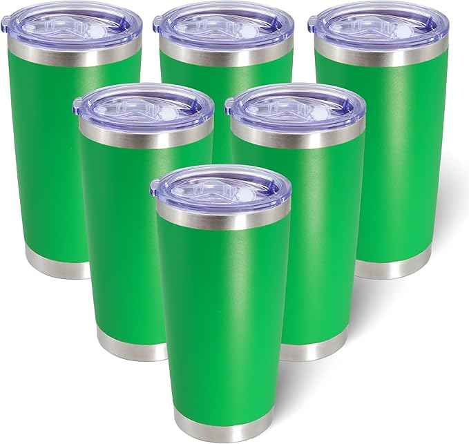 AIANJI 20oz Tumbler Bulk Stainless Steel Tumblers with Lid Vacuum Insulated Double Wall Travel Coffee Mug Powder Coated Tumbler Cup for Hot and Cold Drinks(Green, 6 pack)