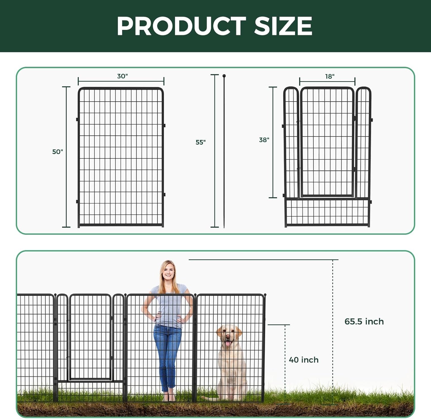 FXW Garden Fence Outdoor for The Yard – 50in(H) x 20.0ft(L) Heavy Duty Metal Animal Barrier for Dog and Rabbit, Decorative Dog Fence, 8 Panels, Black