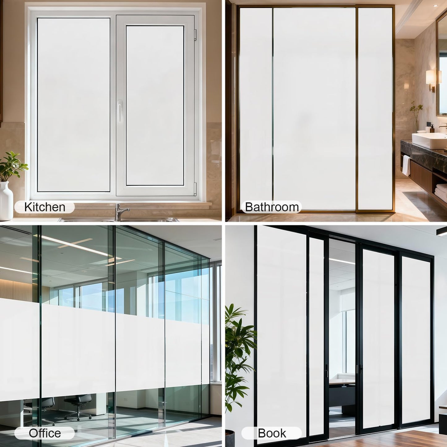 Frosted Window Film, Removable Glass Door Privacy Film, Suitable for Bathrooms, Offices, Static Cling Decorative Film, Reusable Window Stickers (White, 29.6X78.7 Inch)