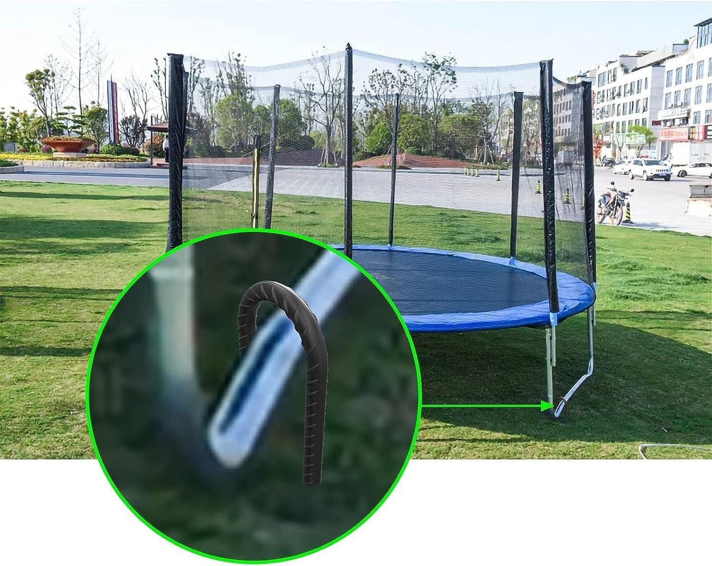 AAGUT 16 Inch 8 Pcs Rebar Trampoline Stakes 3/8" Extra Heavy Duty Metal Steel High Wind Ground Anchors Galvanized U Shaped Hook for Camping Tent Round Chisel Point End Black Powder Coated