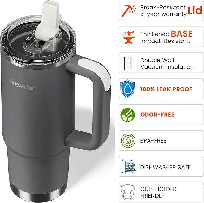 For Travel & Gym – Never Drink from a Moldy Lid Again: 30oz Hygienic Tumbler, 100% Leakproof Lid & Removable Foldable Spout. Reinforced Base, Fits Cup Holders- Gray