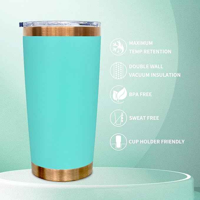 20 oz Tumbler Bulk Stainless Steel Tumblers with Lids and Straws, Double Wall Vacuum Insulated Travel Coffee Mug for Laser Engrave, Powder Coated Cups for Hot and Cold Drinks (Mint Green,1 pack)