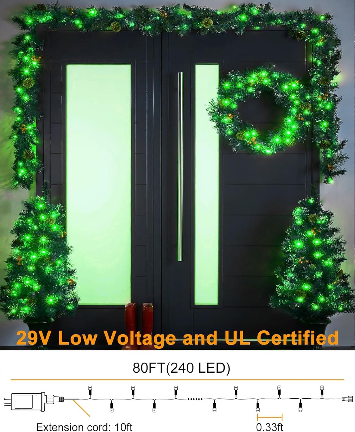 Christmas Lights Outdoor, 80FT 240 LED Christmas Tree Lights, Waterproof & 8 Modes & Timer, Connectable Green Wire String Light for Indoor Home Garden Xmas Party Holiday Decorations, Green