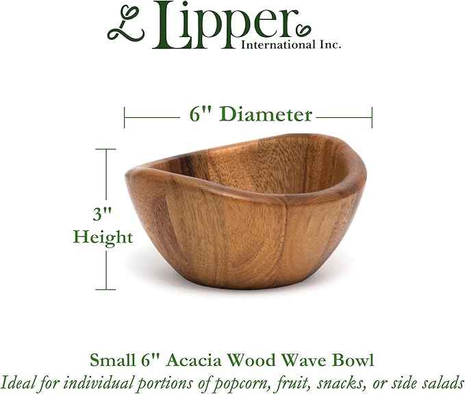Lipper International Acacia Wave Serving Bowl for Fruits or Salads, Small, 6" Diameter x 3" Height, Single Bowl,20 fluif ounces