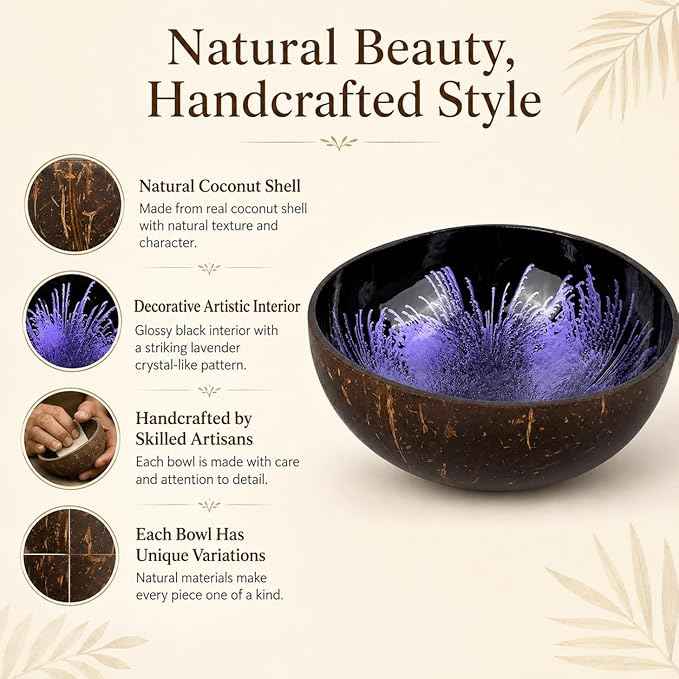 ChezMax Natural Coconut Bowl Mother of Pearl Inlaid Shell Bowls Key Bowl for Entryway Table Candy Container Nuts Holder Fruits & Dry Snack Storage Bowl Round Handcrafted Bowl for Decoration