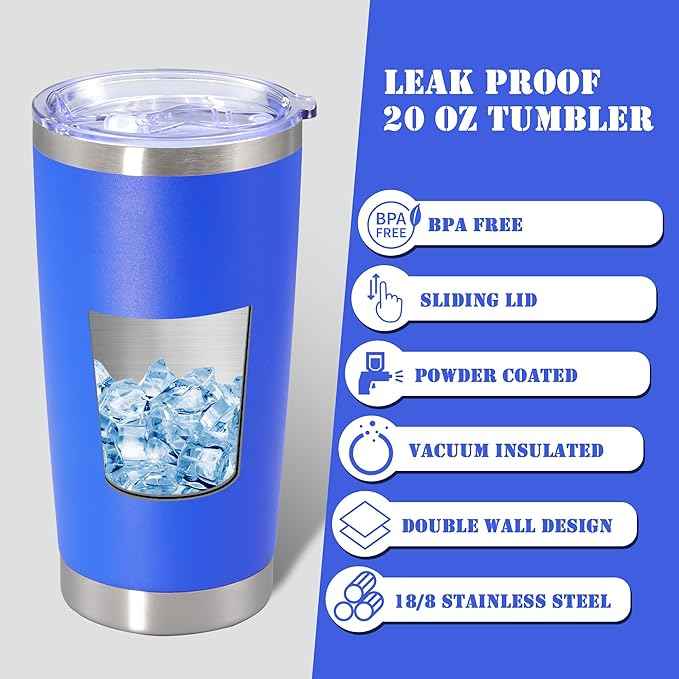 20 oz Tumbler with lid Double Wall Vacuum Insulated Tumblers Stainless Steel Coffee Mug Travel Coffee Tumbler Powder Coated Tumbler Cup Keep Hot&Cold - (Dark Blue 12 Pack)