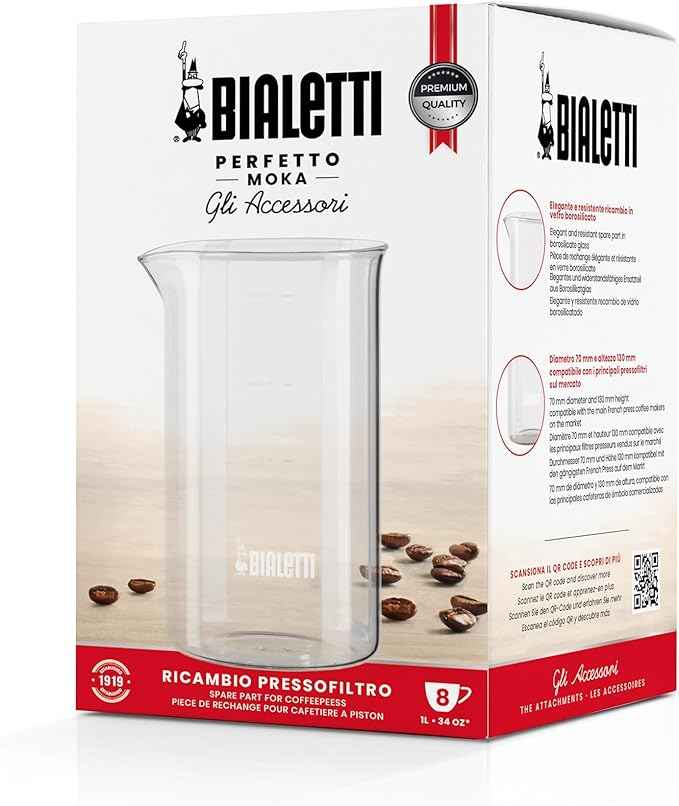 Bialetti 3240 Caffettiera Spare Glass 1 Litro 8 Tazze, Trasparente, Altro