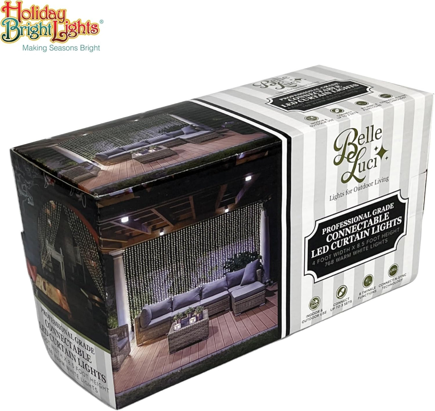 Belle Luci 768-Bulb Warm White Connectable LED Curtain Lights Outdoor Porch Decor 4'X8.5'