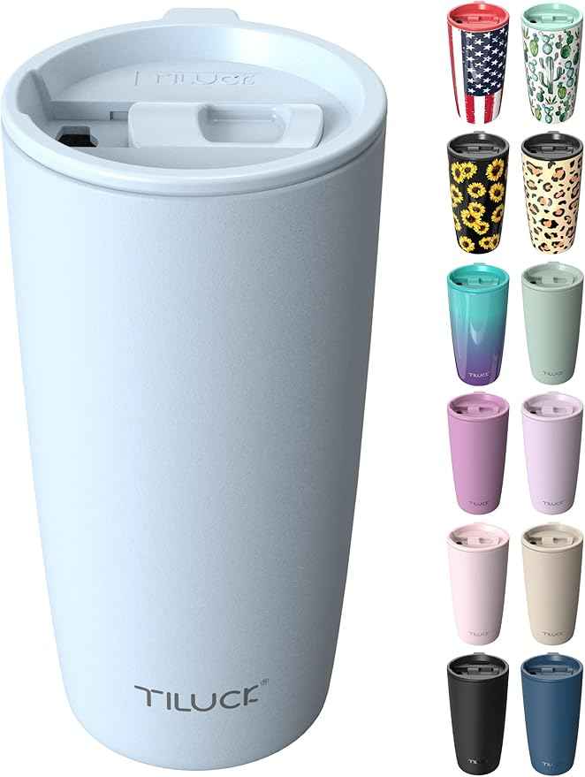 TILUCK 20 oz Insulated Tumbler with BPA-Free Lid, Stainless Steel Vacuum Travel Coffee Mug, Double Wall Coffee Tumbler（20oz，Matte LightBlue）