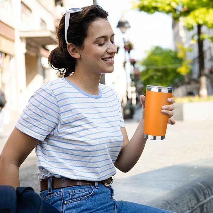 20oz Tumbler with Straw and Brush, Stainless Steel Vacuum Insulated tumbler, Double Wall Insulated Coffee Tumbler for Outdoor, Home, Travel,Office (orange,1pcs)