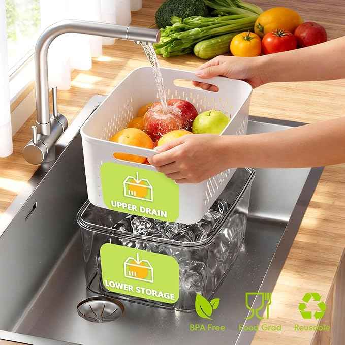 HOMETALL 8 Pack Fruit Storage Containers for Fridge, Fridge Organizers and Storage with Colander, Dishwasher & Microwave Safe Produce Containers Keep Fruits, Vegetables, Berry, Meat Fresh Longer