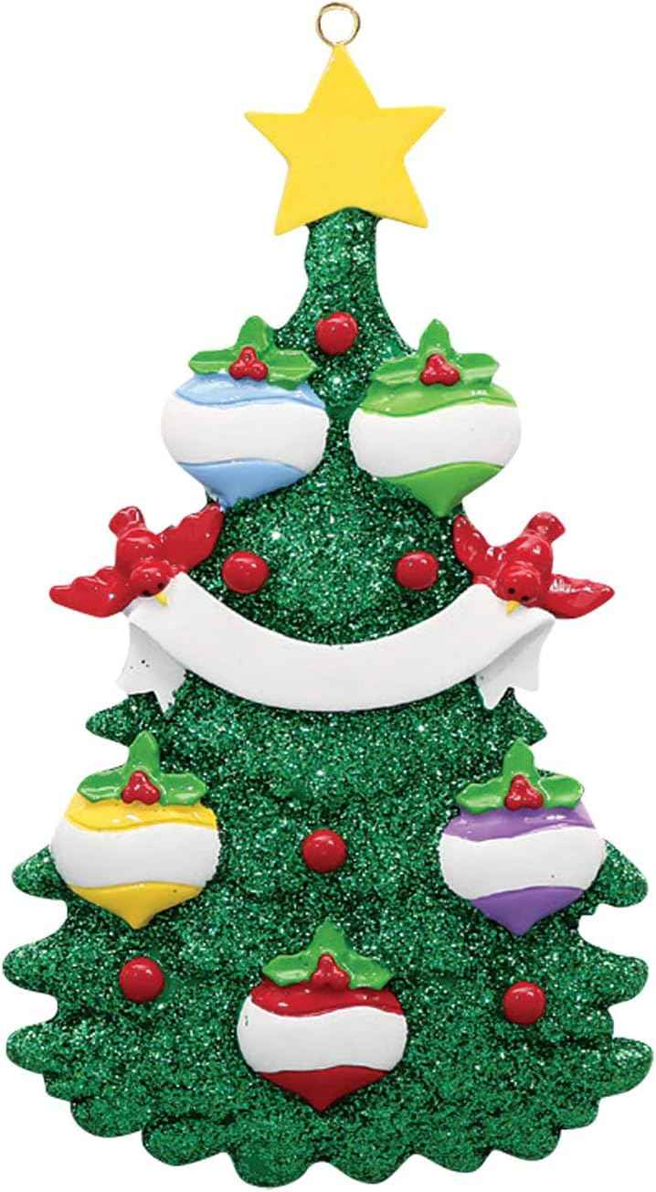 3D Baubles Family of 5 Christmas Ornament 2025 Personalized Family Christmas Ornaments 2025 | Red Cardinals in Green Personalized Tree Ornaments Customizable Gifts Xmas Balls of Five Ornament Star