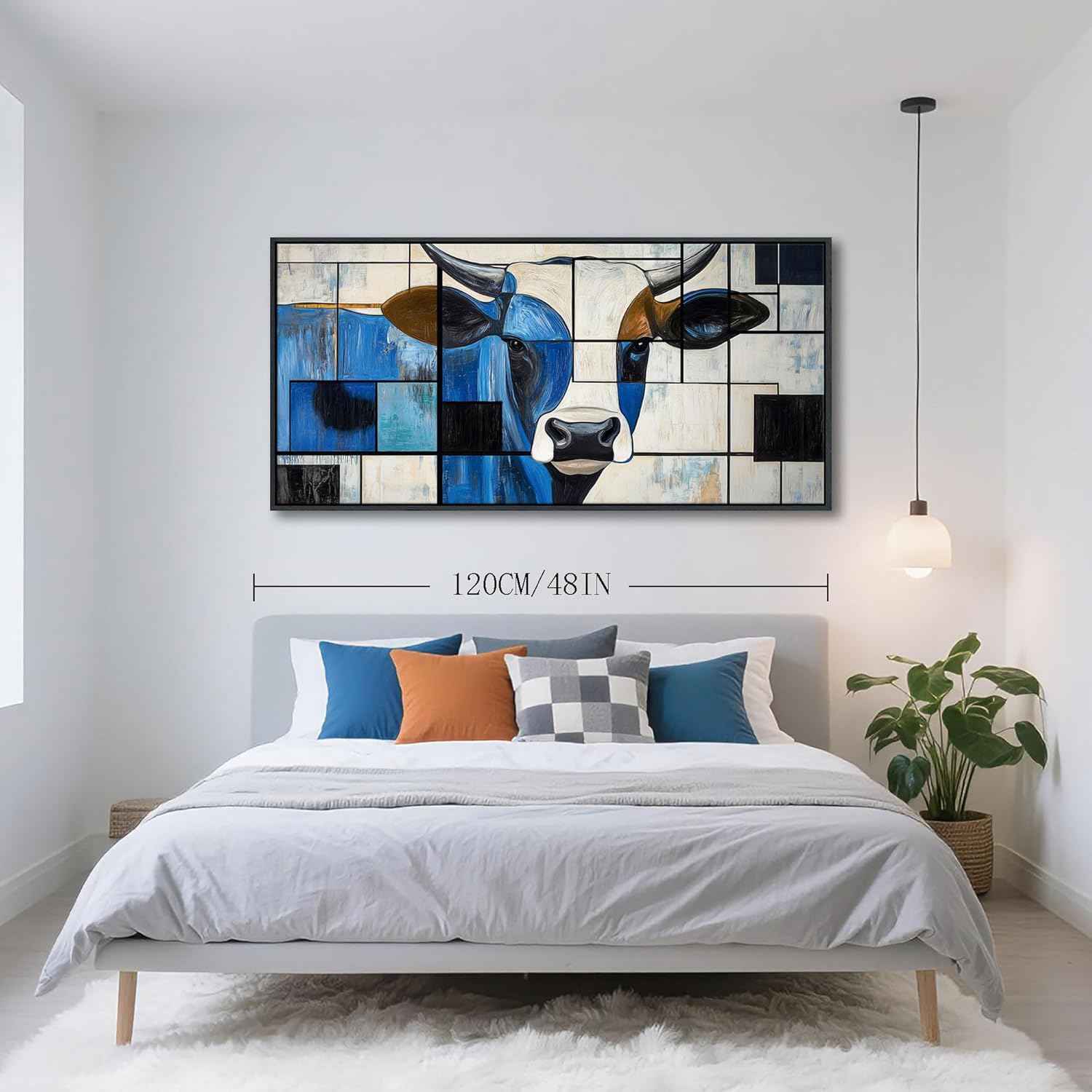 QZQCBLC Large Canvas Wall Art, Black and White Cow Pictures Artwork Abstract Modern Funny Western Wall Decor for Living room Bedroom kitchen Home Office Framed Painting 24x48 IN