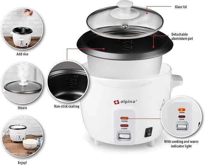 Alpina Rice cooker - 0.6 liter - 300 Watt - With cooking and heat control light - White