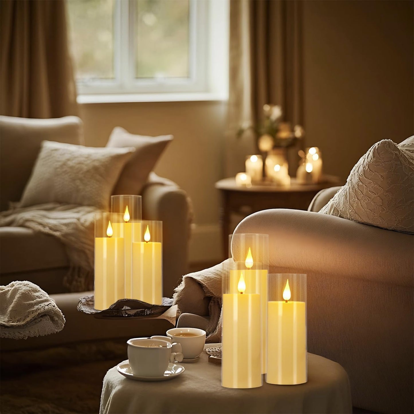 Set of 24 Flameless Led Battery Opeated (D2.2'' x H5''6''7'') Realistic Moving Wick Candles with 10-Key Remotes and Cycling 24 Hours Timer