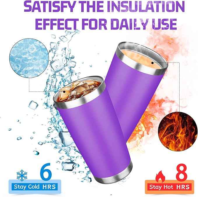 20oz Tumbler with Lid Double Wall Vacuum Insulated Travel Coffee Mug Stainless Steel Thermal Cup Powder Coated Sturdy Coffee Tumbler for Hot and Cold Beverage (Purple,1)