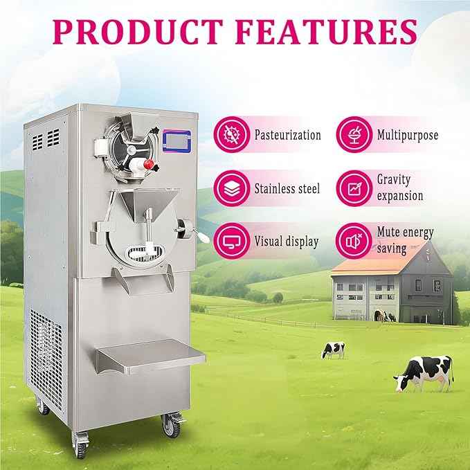 Kolice Commercial 220V Hard Ice Cream Machine, Italian Water Ice Cream Machine with Pasteurizer, Pasterizer with Freezing, Heating, Pasterized and Cooling Function,Output 9-11 Gal per Hour
