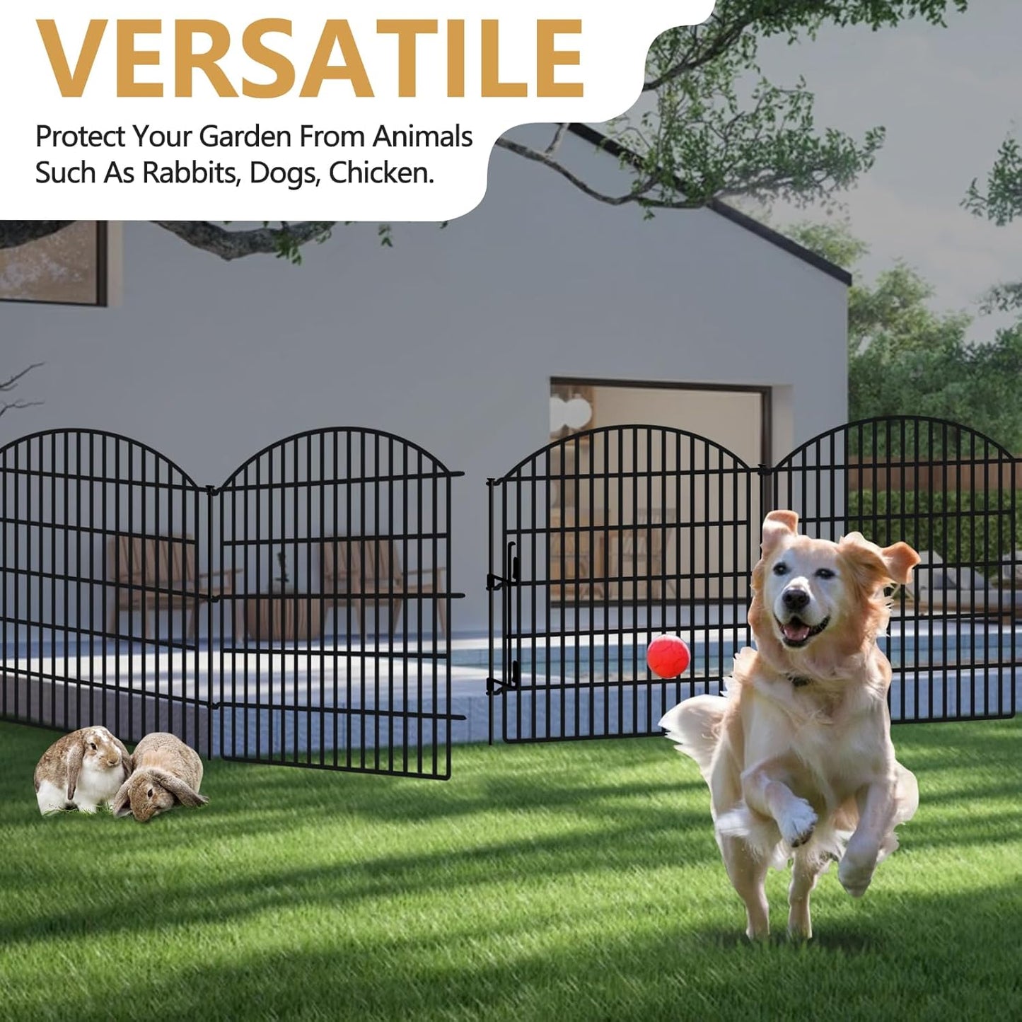 10 Panels Garden Fence Animal Barrier with Lock, 33in (H) x 24ft (L) Dog Fences Outdoor for Yard No Dig Rustproof Decorative Tall Metal Panel Border Rabbits Temporary Ground Stakes Fencing
