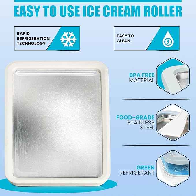 Extra Large Rolled Ice Cream Maker (14"x10") - Make Instant IceCream w/the Family - Manual Roll Your Own IceCream - Roll Ice Cream Tray