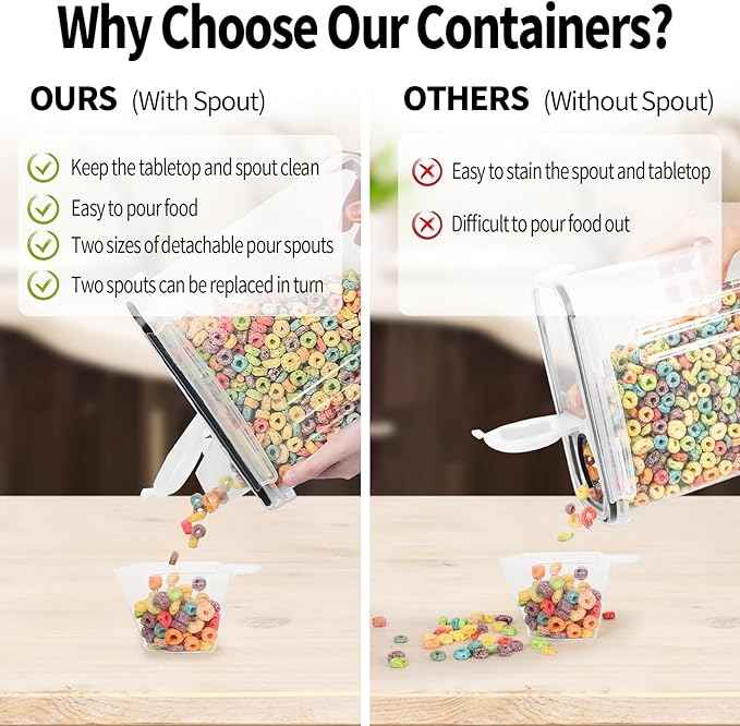 Skroam 4PCS Cereal Containers Storage [4L/135.2 oz], Airtight Food Storage Containers with Pour Spout for Kitchen & Pantry Organization Storage, Plastic Cereal Dispensers, Measuring Cup & 20 Labels