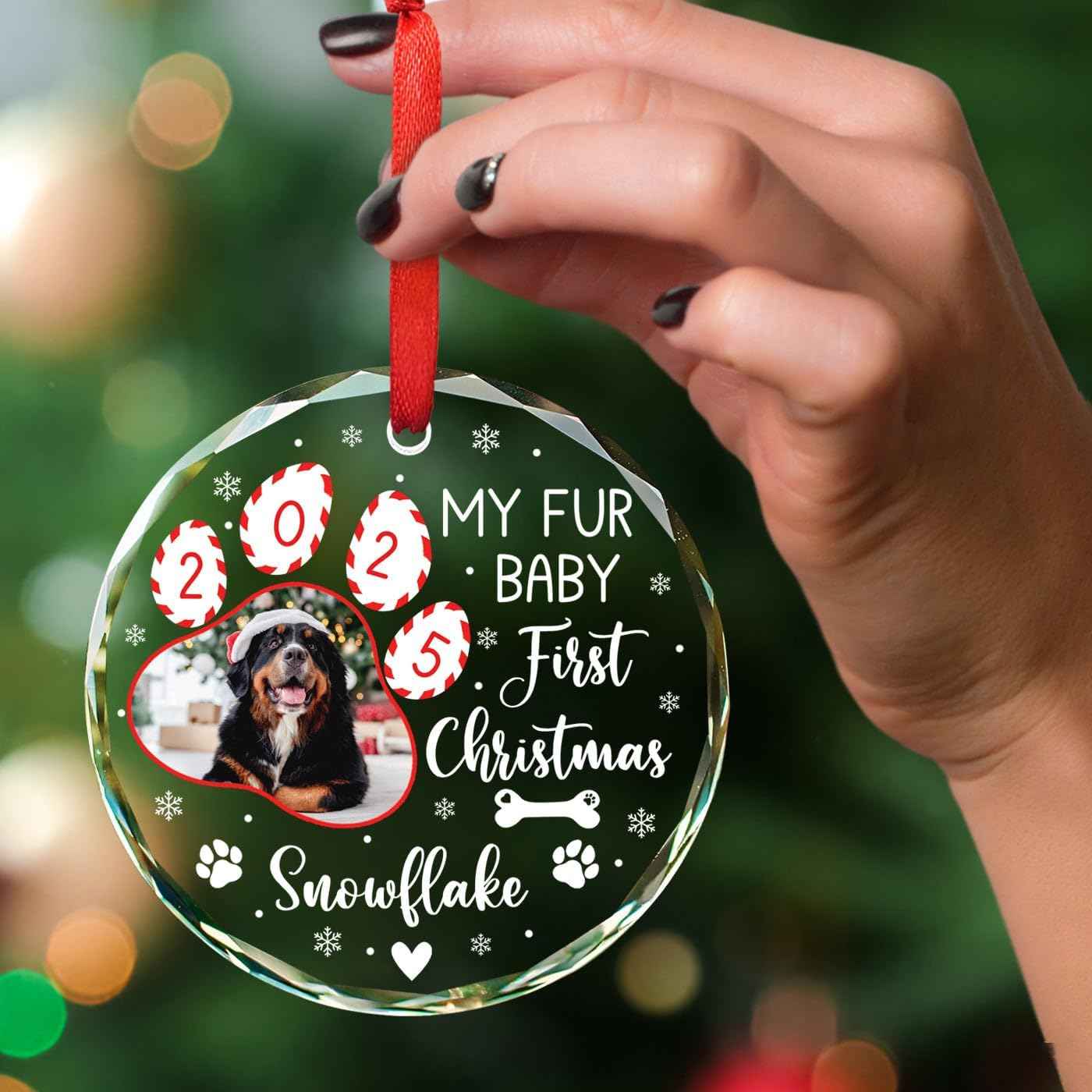 2026 My Fur Baby's First Christmas Photo Ornament, Personalized Add Picture Puppy's 1St Xmas Glass Ornament Gifts for Dog Mom Dad Family, Custom Name/Photo Dog Cat Pawprint 1St Christmas Ornaments