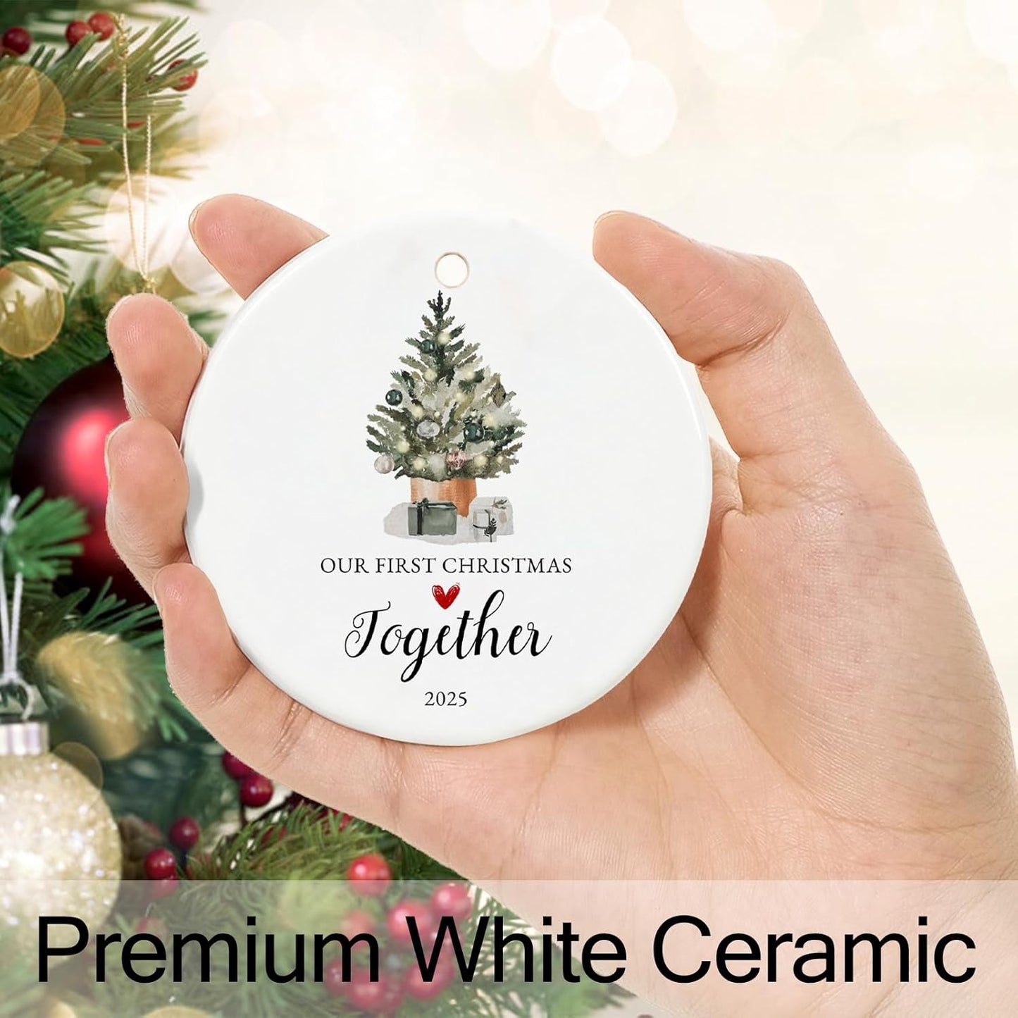 Our First Christmas Together Ornament 2025,Our First for Couple, Ceramic Keepsake 1st Christmas Together Ornaments with Ribbon and Gift Box