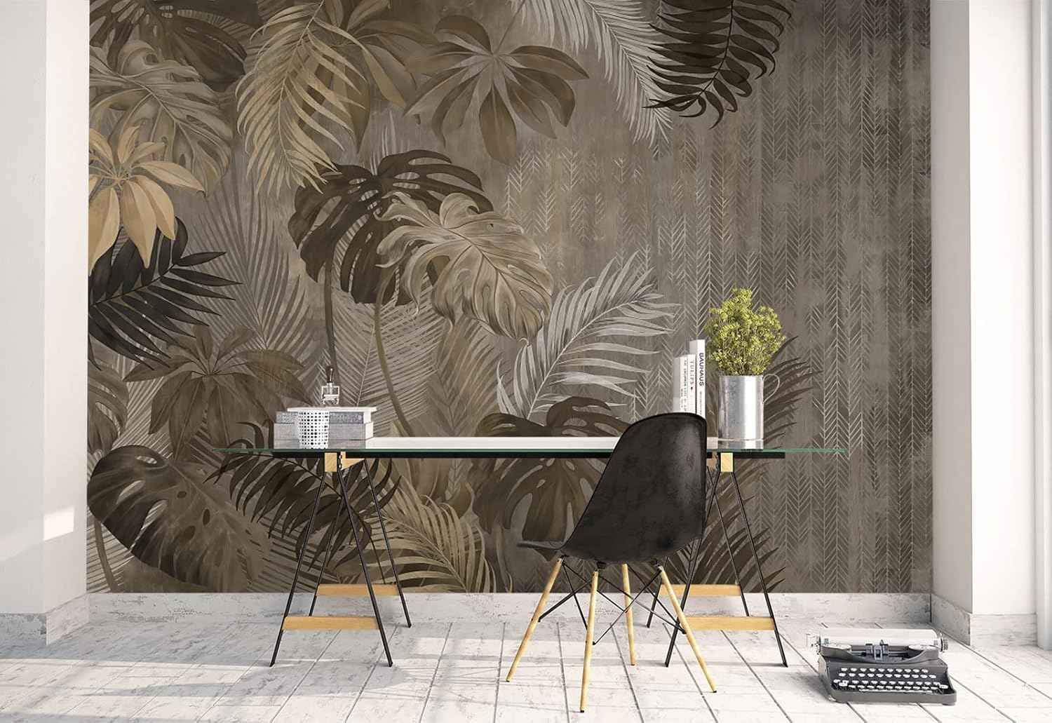 Cliouar-Turtle Backed Bamboo Plantain Leaf Plant Wall Mural Wallpaper for Bedroom Living Room 103" x 69" (Not Peel and Stick)