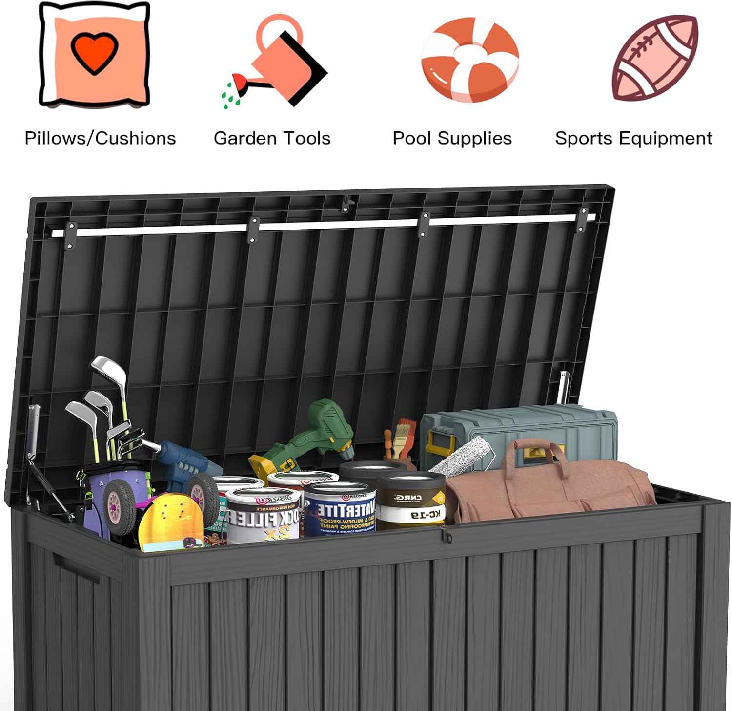 Mars Villa 120 Gallon Outdoor Storage Box, Resin Deck Box Waterproof for Patio Furniture Cushions, Pool Supplies, Gardening Tools, Weatherproof and UV Resistant, Black
