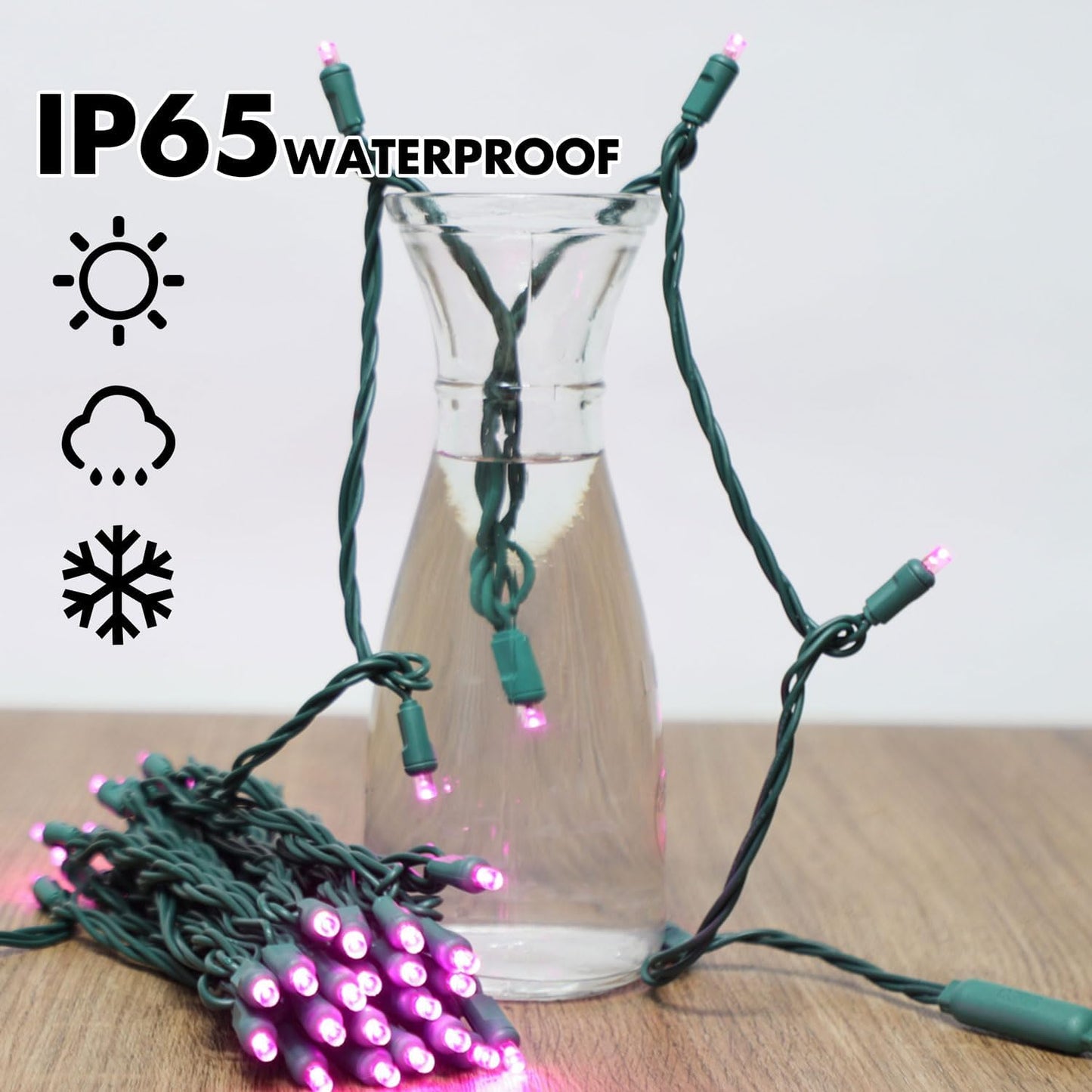 1200LED (24pk of 50L) String Lights, LED Christmas Lights, 6" SPACING,Green Wire, Pink