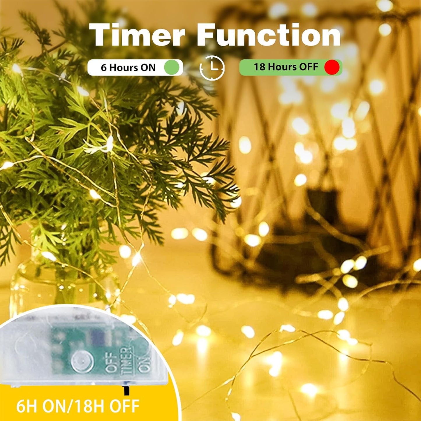 4-Pack Fairy Lights Battery Operated with Timer, Waterproof 16FT 50 LED String Lights Indoor Outdoor, Cuttable Starry Fairy Lights for Home Bedroom Classroom Dorm Wedding Christmas Decor (Warm White)