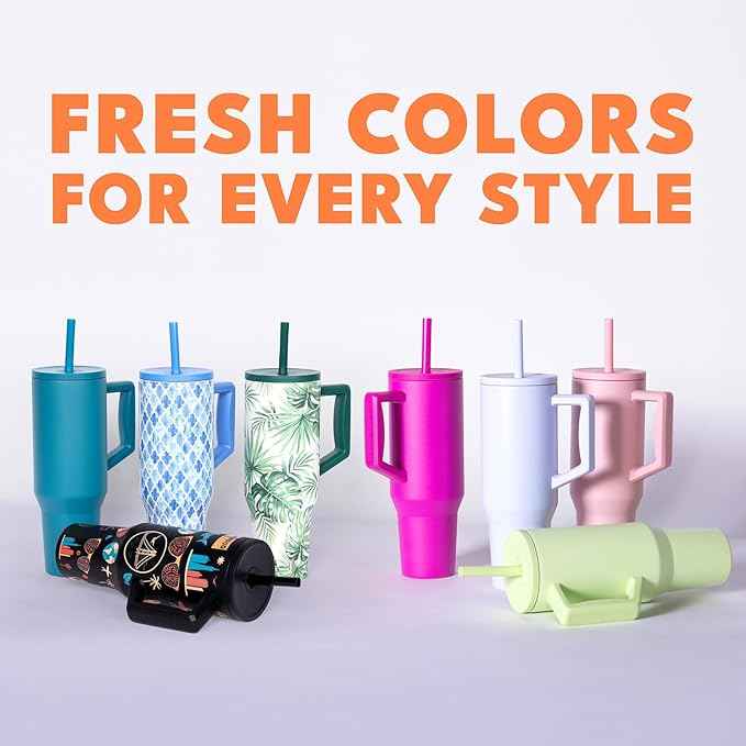 Elemental 40 oz Tumbler with Handle and Straw - Spill Proof Insulated Stainless Steel Commuter for Cold Beverages - Travel Coffee Mug with 2 Straws & Spill Proof Lid - 40oz - Navy Blue