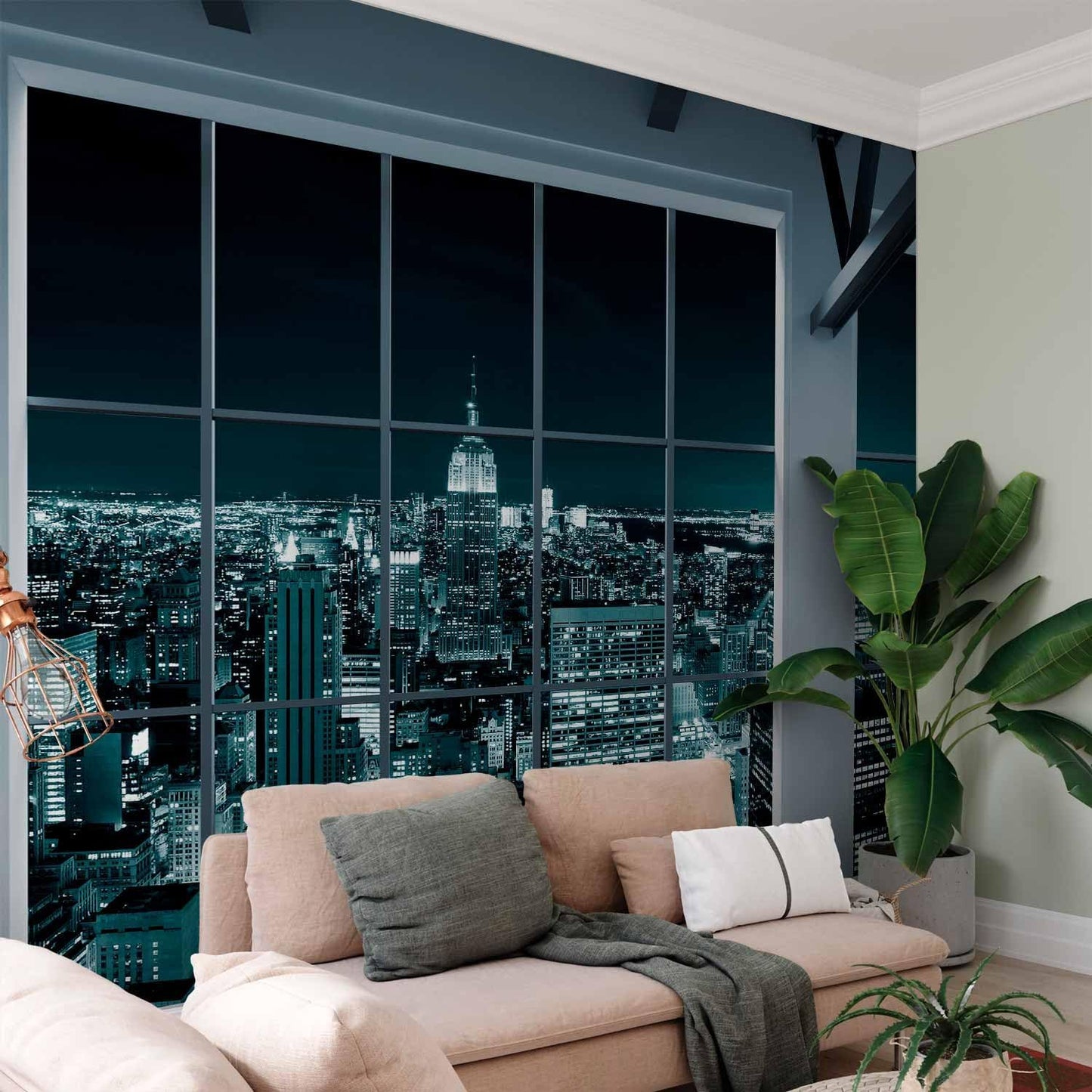 artgeist Premium Wall Mural New York City 216x98 in - Non-Woven Photo Wallpaper Art Print Fleece Wall Mural Decoration Poster Picture Design Night Window View Skyline Panorama c-A-0074-a-f