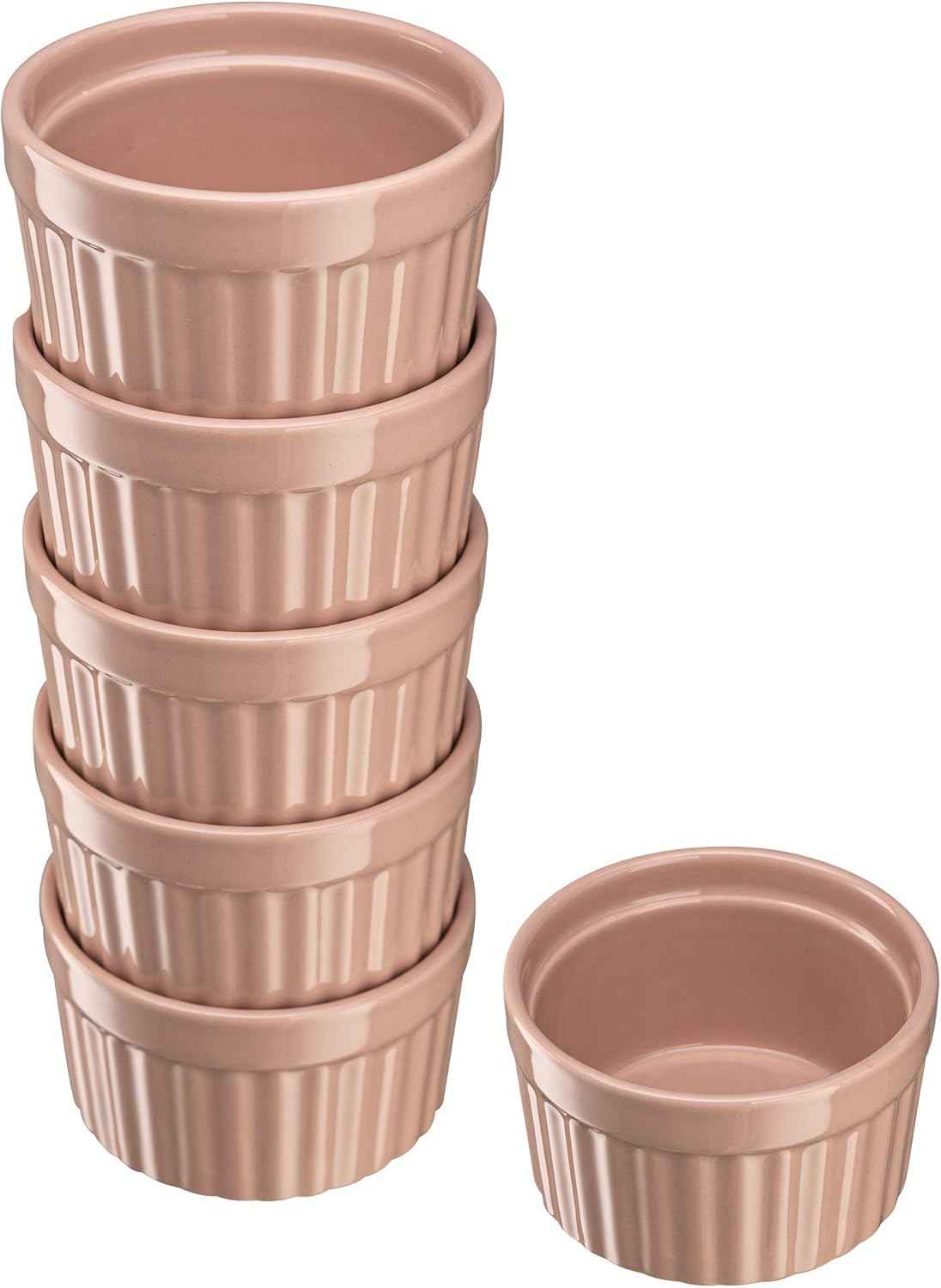 Kook Ramekins, Creme Brulee, Pink Ramekins, Set of 6 Porcelain Souffle Dishes, Oven Safe, for Baking Pot Pies, Lava Cake, Soup, 10 Oz (Dusty Pink)