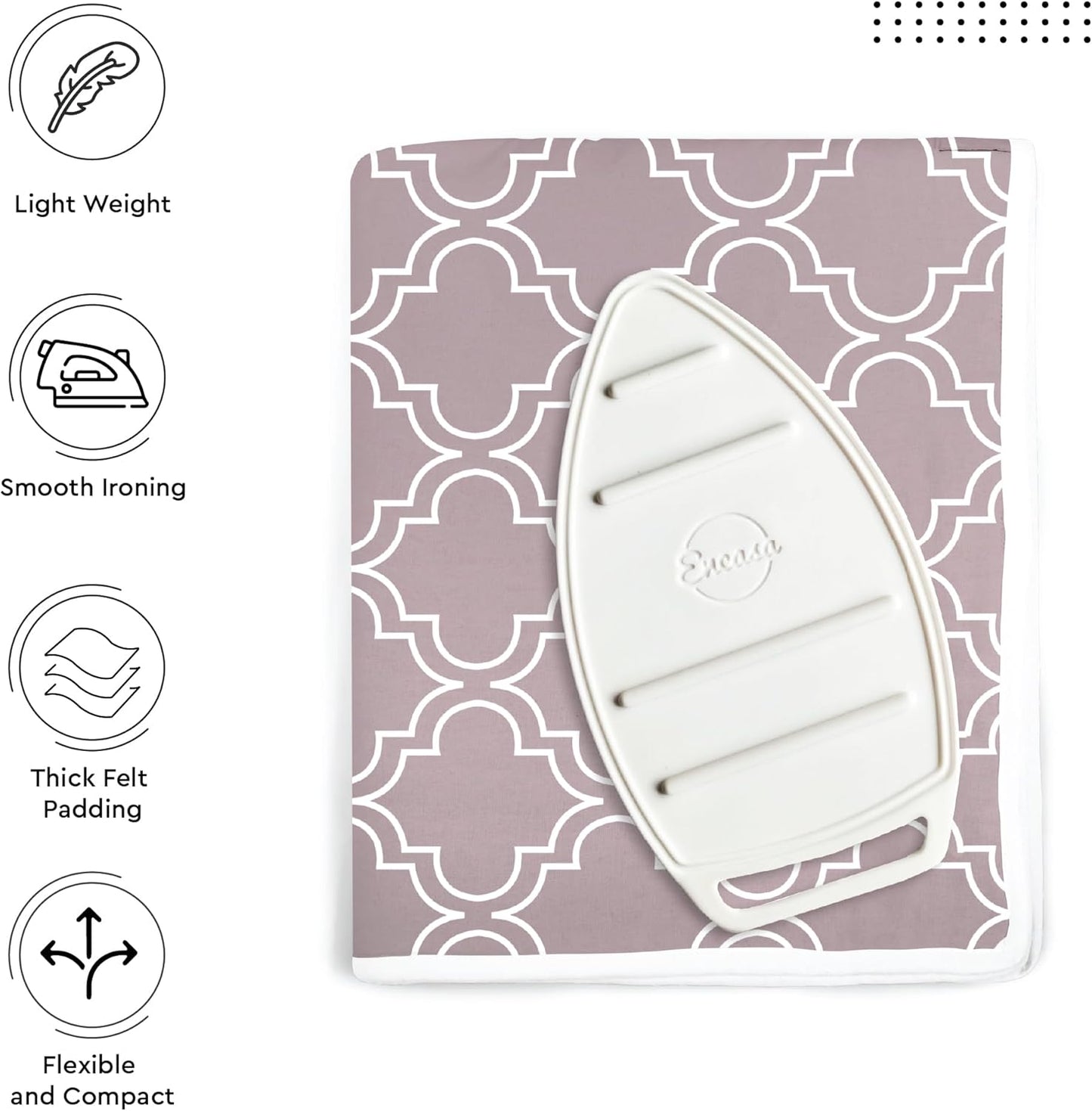 Encasa Homes Ironing Mat/Pad (Large 48"x28") with 3mm Padding & Silicone Iron Rest for Steam Pressing on Tabletop or Bed - Heat Resistant, Portable, Quilting & Travel Blanket - Mauve Tiles