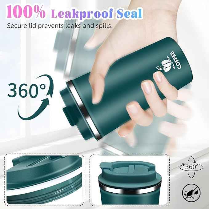 17oz Insulated Travel Coffee Mug with Flip Lid – Leakproof Stainless Steel Insulated Coffee Tumblers, Reuable Coffee Cup for Hot & Cold Drinks, Perfect for Camping & On-the-Go