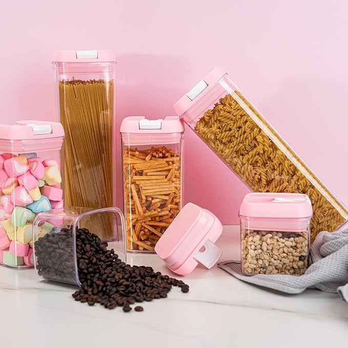 U-QE Airtight Food Storage Containers -6 Piece BPA Free Clear Plastic Airtight Containers with Easy Lock Lids for Kitchen Pantry Organization and Storage - Sugar, Flour, Cereal, Labels & Marker