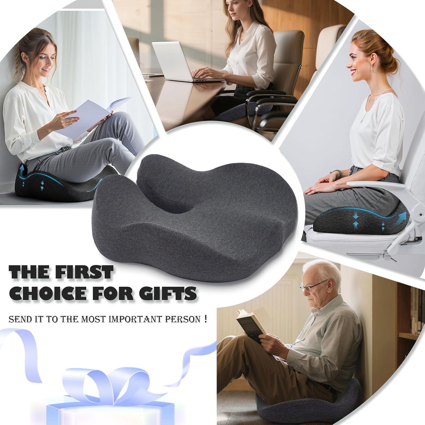 CXC Seat Cushions for Office Chairs, Ergonomic Memory Foam Cushion for Long Sitting, Breathable Desk Chair Pad for Home Office, Non-Slip Support for Hip & Lower Back Comfort (Dark Gray, Modal Fabric)